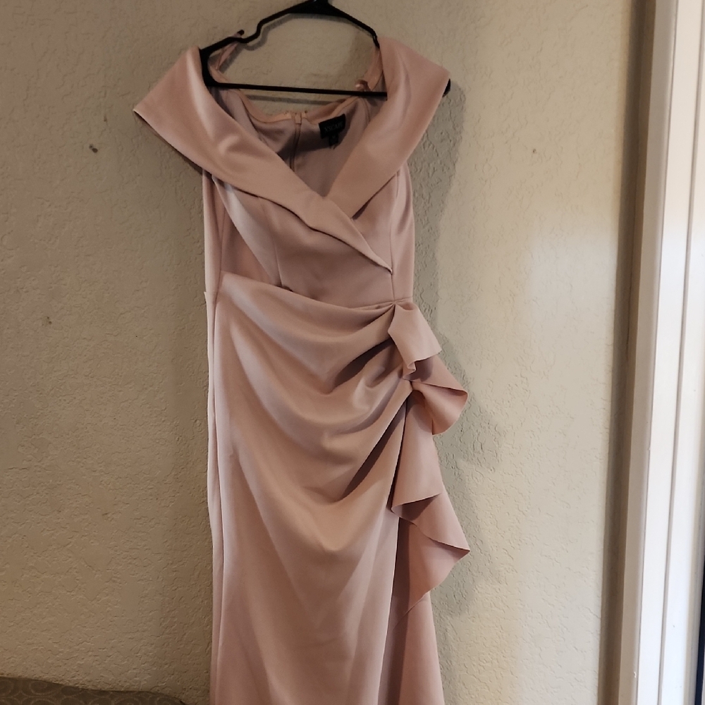Xscape Pink Asymmetrical Ruched Cocktail Dress